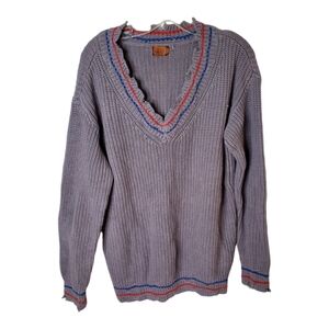 POL Distressed knit Vneck Cozy sweater Fishermancore Gray Small